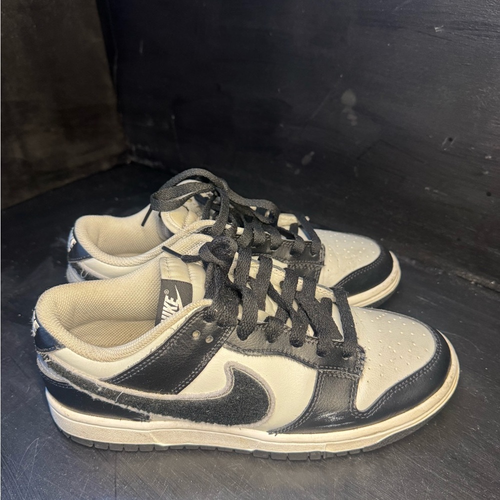 Nike Black and White Athletic Shoes Chenille swoosh black Dunks